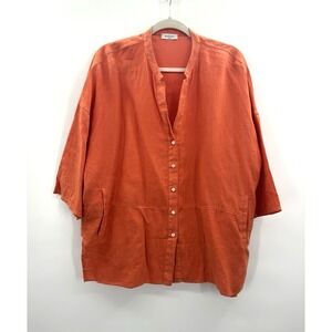 Rosso 35 Genova 3X Linen Blouse Lagenlook Button Down Top 3/4 Sleeve Cottagecore